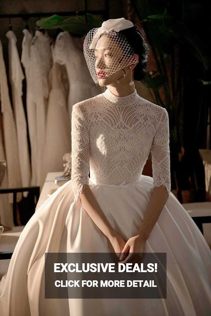 High Collar Wedding Dress - Long Sleeve Wedding Dress - Ball ...