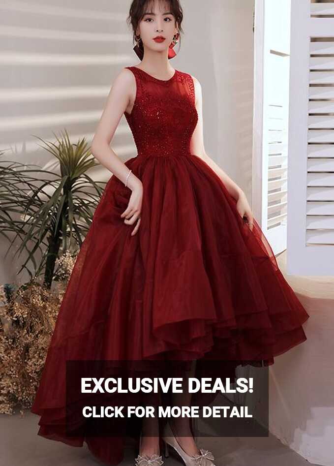 High Low Chic Party Dresses Prom Dress, Dark Red Homecoming ...