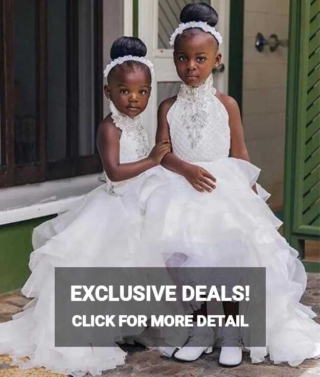 High Low Halter Flower Girl Dresses For Weddings Beads Sequins ...