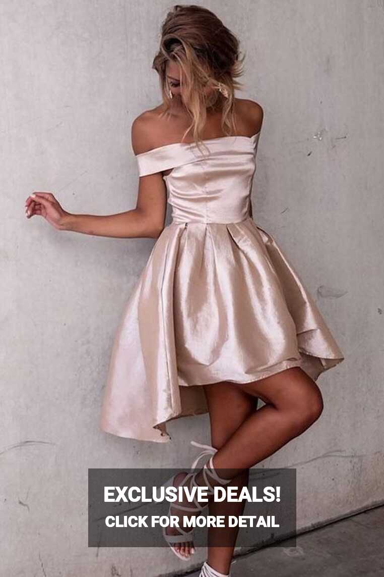 High Low Off-the-Shoulder Pleated Satin Homecoming Dress PG182 ...