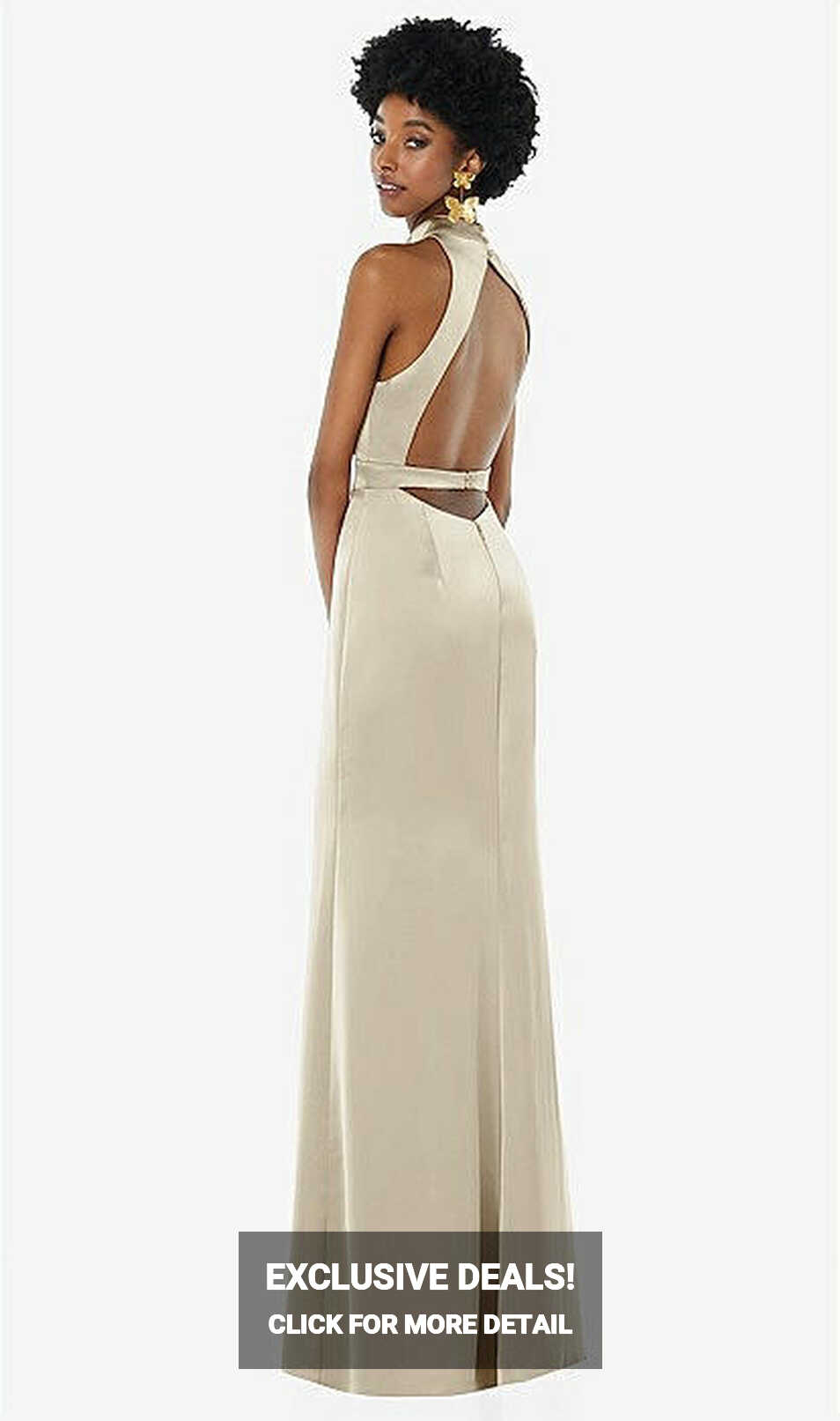 High Neck Backless Maxi Bridesmaid Dress With Slim Belt In ...