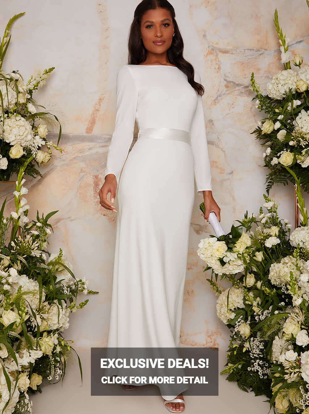 High Neck Long Sleeve Maxi Wedding Dress in White – Chi Chi London