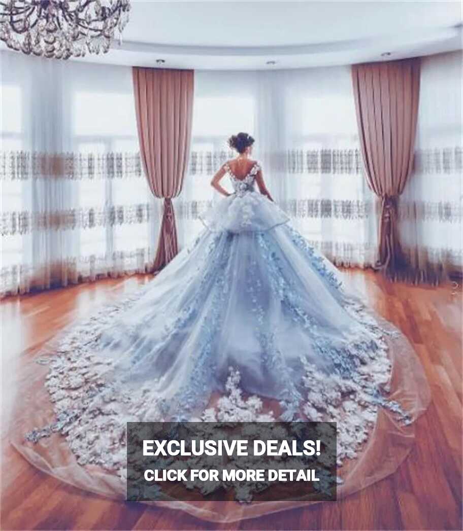 High Quality Blue Princess Light Blue Wedding Dress With 3D ...