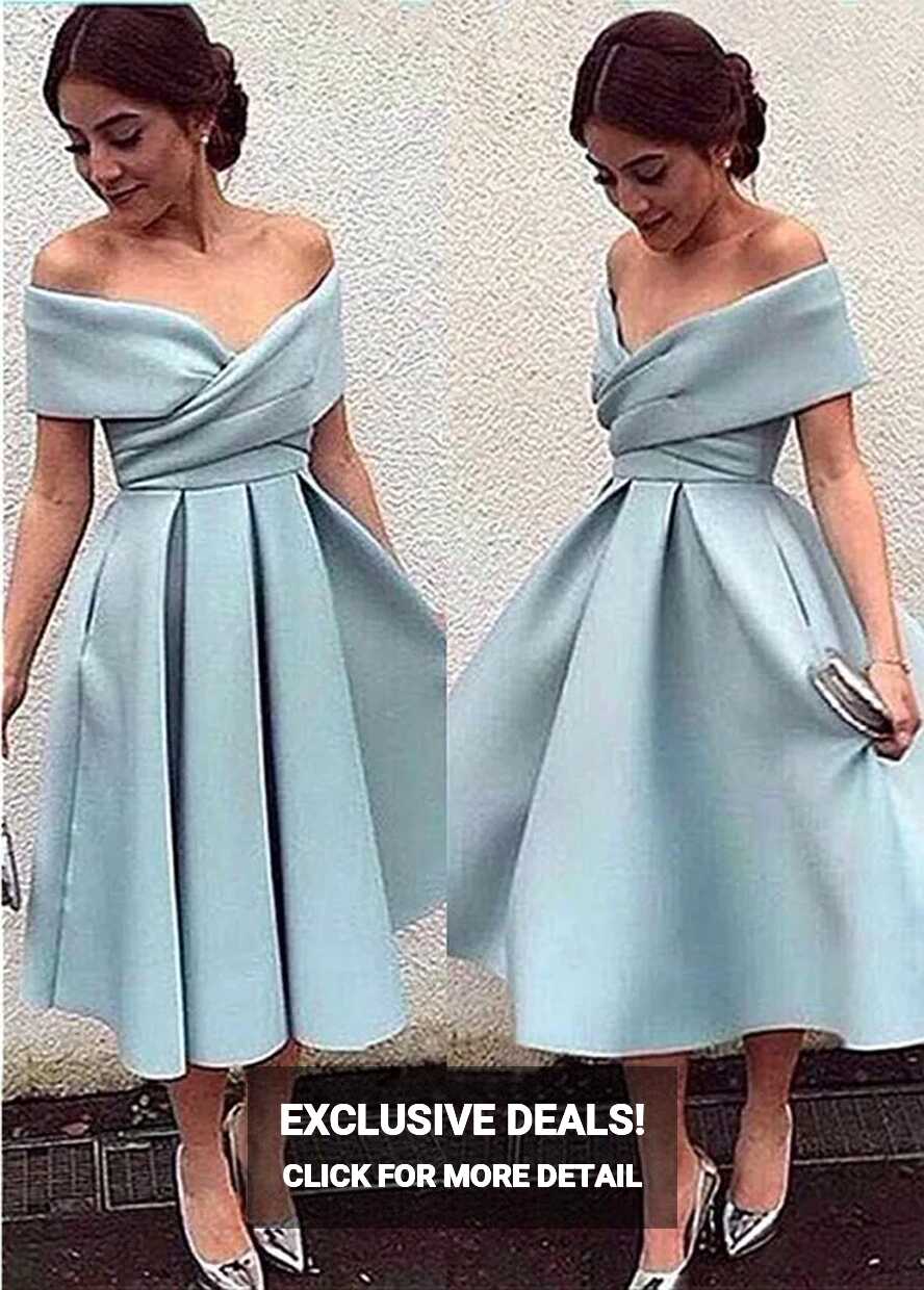 High Quality Light Blue Off Shoulder Boat Neck Cocktail Dress Tea ...