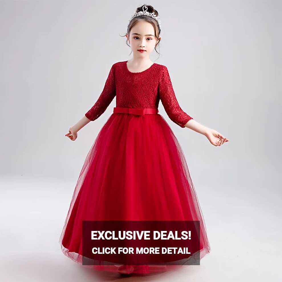 High Quality Red Long Flower Girl Dress Simple Vestido Girls Of 4 ...