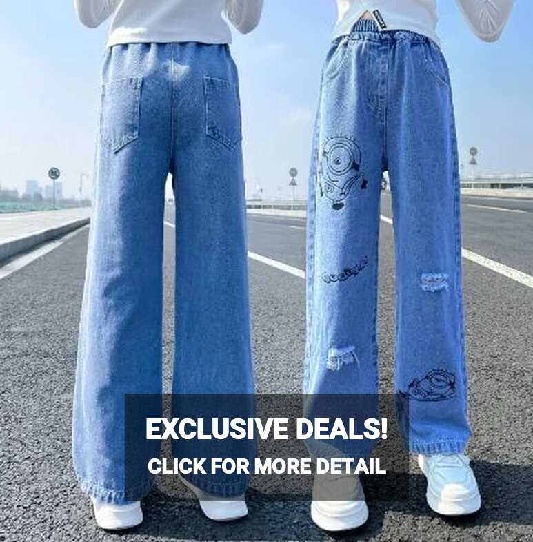 High Waist Jeans Girl&#39;s Baggy Jeans Straight Loose Wide-leg Pants ...