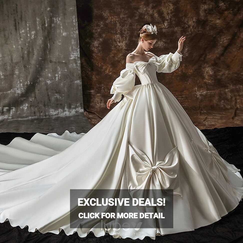 High-end Ivory Bow Satin Wedding Dresses 2022 Ball Gown Off-The ...