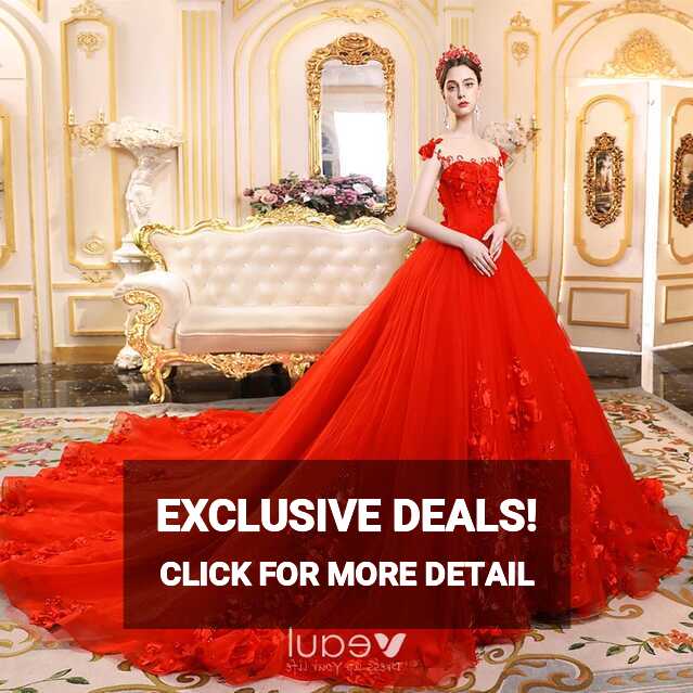 High-end Red Wedding Dresses 2019 A-Line / Princess Scoop Neck ...