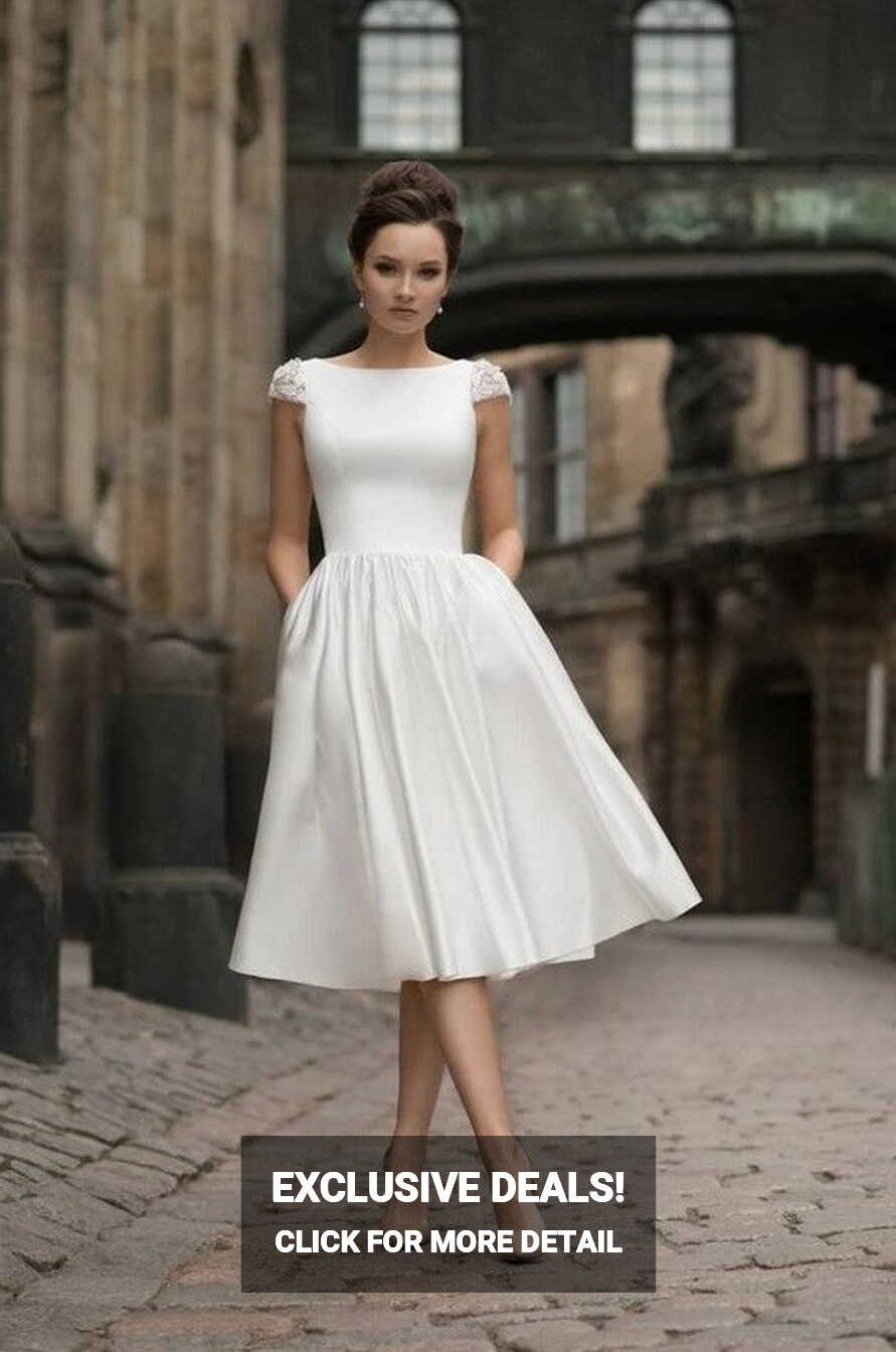 High neck White Knee-length Short Homecoming Dress for summer time ...