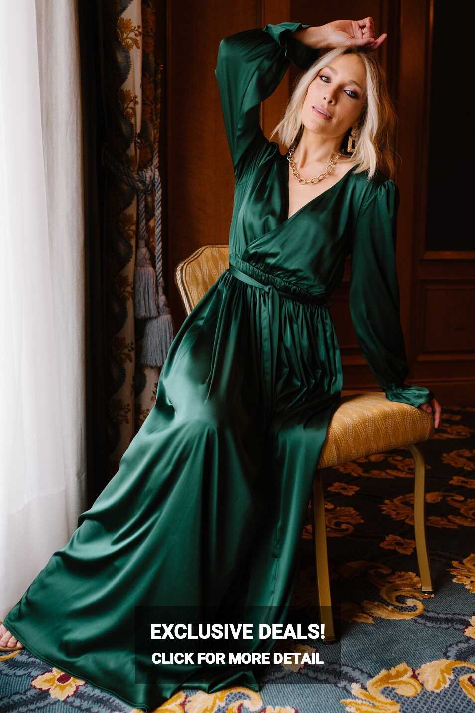 Holly Satin Maxi Dress | Dark Green | Baltic Born