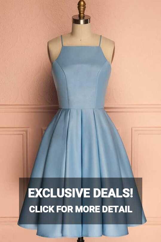 Homecoming Dress Blue Halter Sleeveless Short Prom Dress Party ...