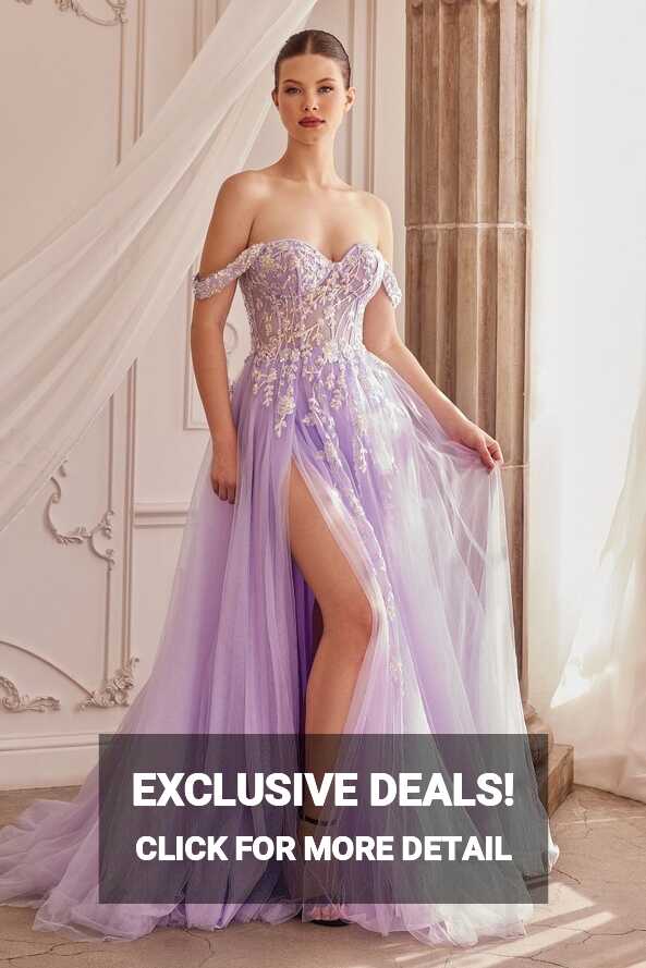 Honey Couture ENOLA Lavender Tulle Off the Shoulder Ballgown Formal Dr