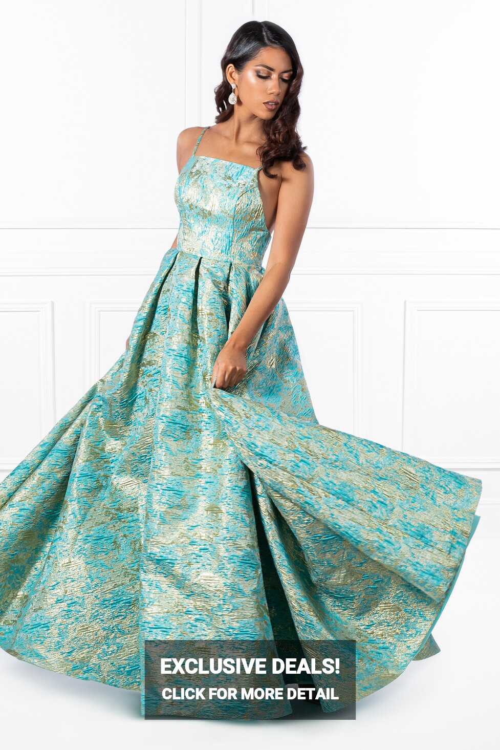 Honey Couture INGA Floral Teal Print Formal Dress