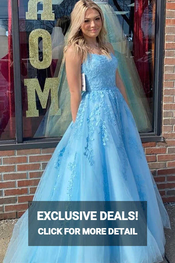 Hot 2024 Blue Prom Dresses Cheap Lace Long Evening Gowns – MyChicDress