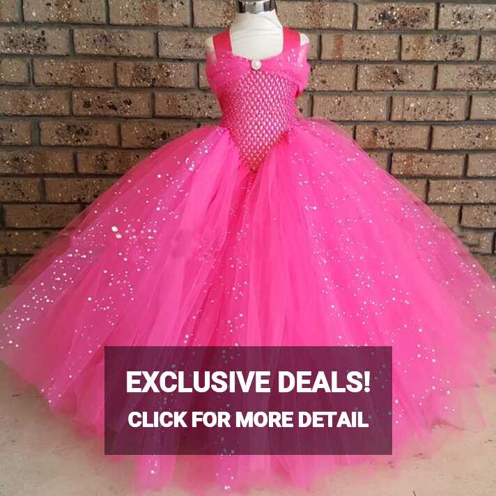 Hot Girls Pink Glitter Tutu Dress Kids Crochet Sparkle Tulle Dress ...