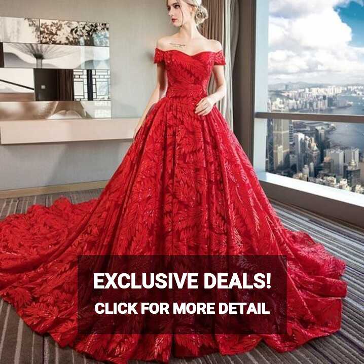 Hot Item] Red Wedding Dress Lace Bridal Ball Gown Feather Llike ...