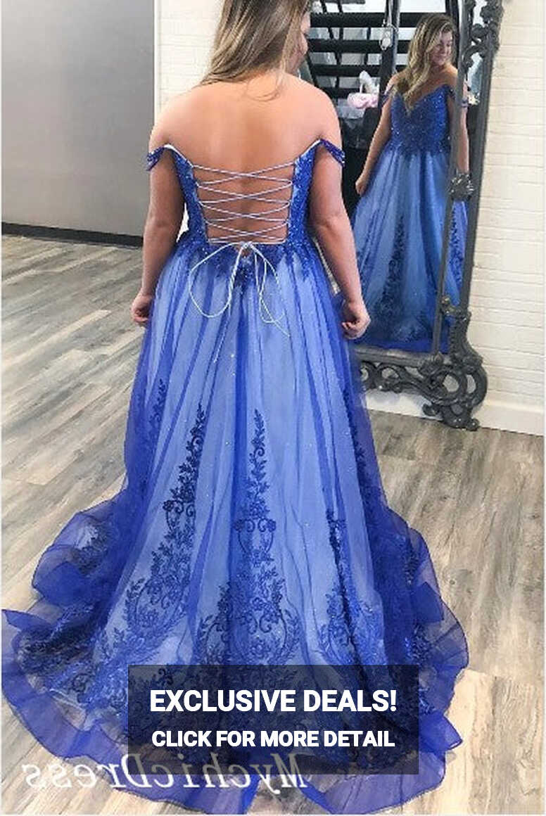 Hot Off the Shoulder Lace Blue Prom Dresses 2024 Plus Size Evening ...