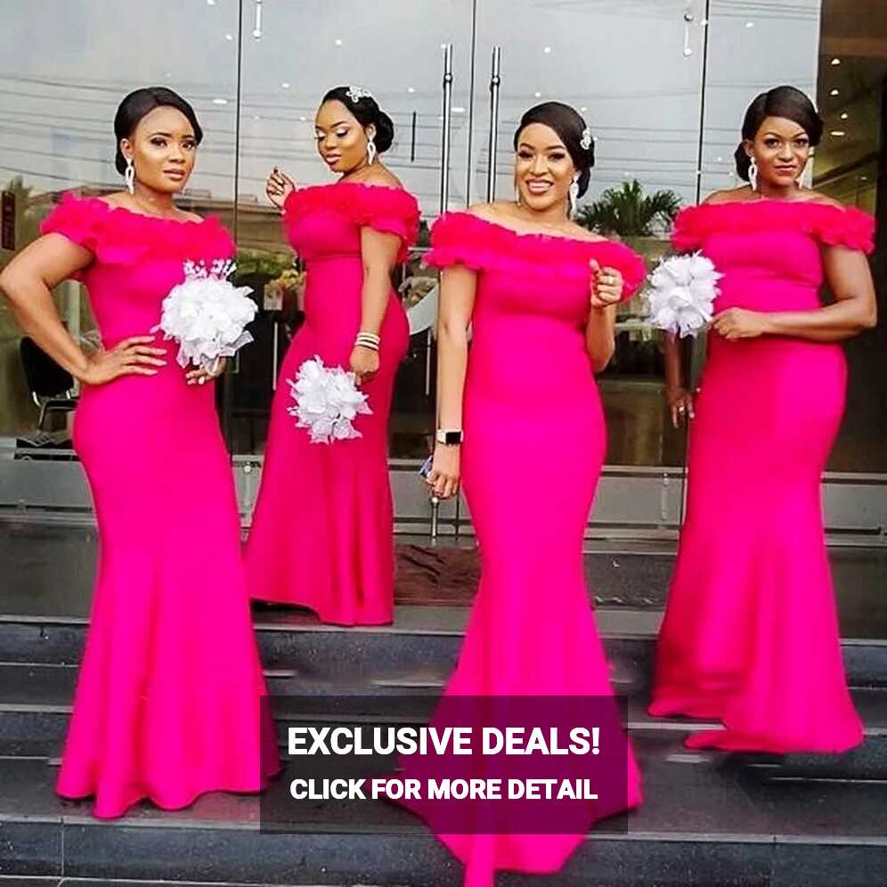 Hot Pink Mermaid Bridesmaid Dresses Long Ruffles Off Shoulder Plus ...