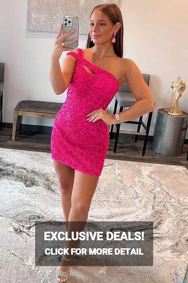 Hot Pink Sequins One Shoulder Homecoming Dresses, PH417 | Promnova