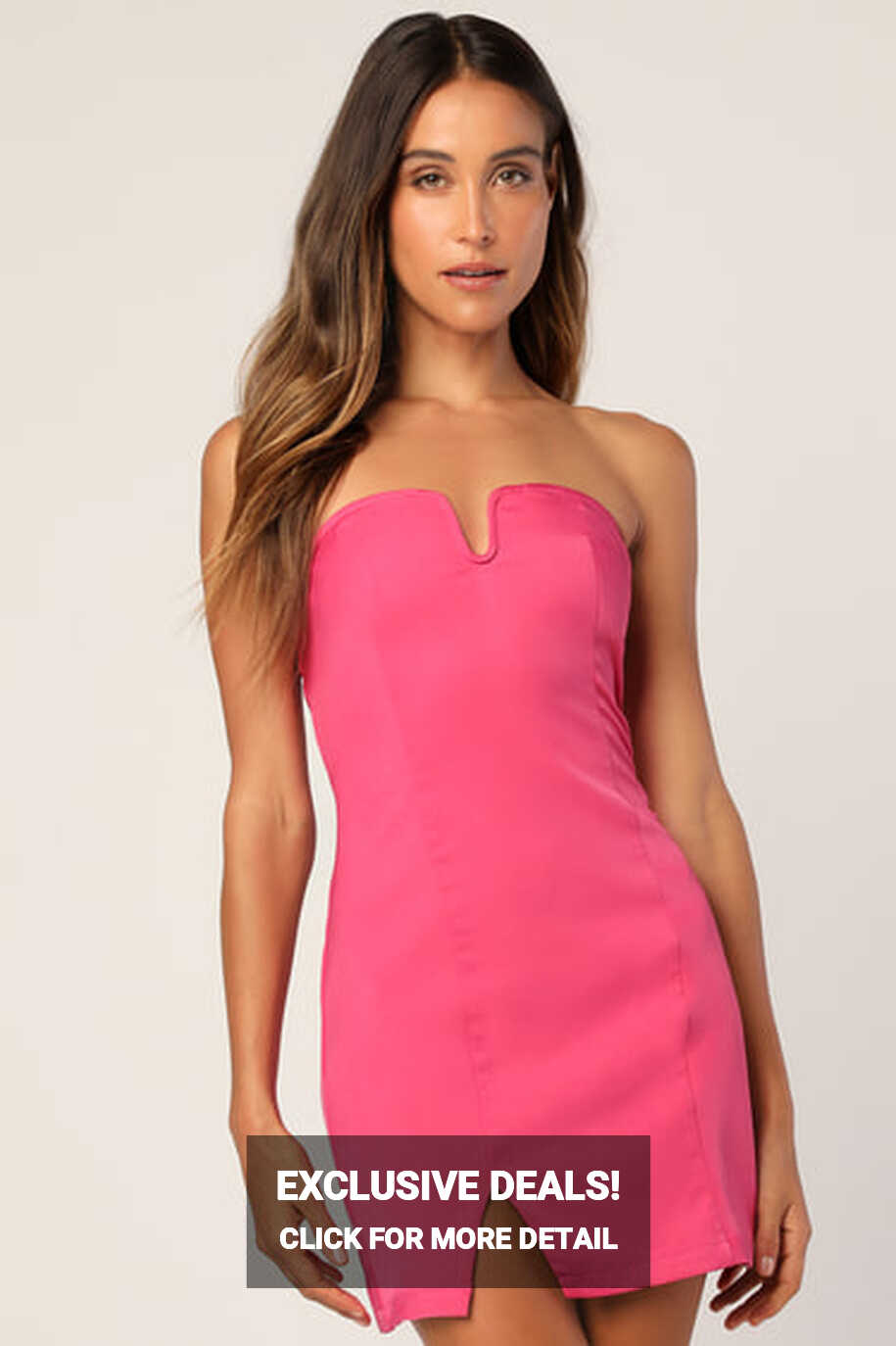 Hot Pink Strapless Dress - Bodycon Mini Dress - Notch Mini Dress ...