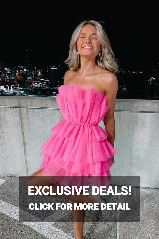 Hot Pink Tiered Tulle A-line Homecoming Dresses, Chic Strapless ...