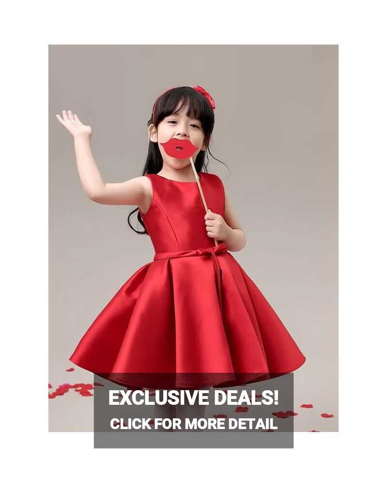 Hot Red Simple Satin Flower Girl Dress - GemGrace