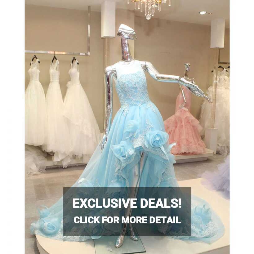 Hot Selling Short Front and Long Back Light Blue Wedding Dress ...