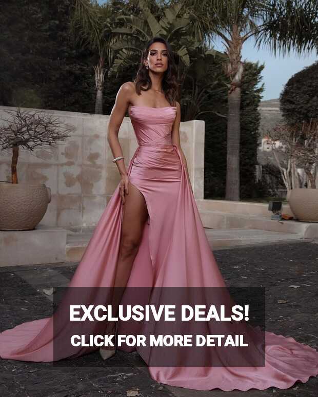 Hot Strapless Long Evening Gowns Uk Sleeveless Pink Prom Dress ...