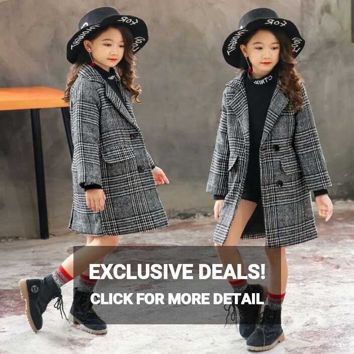 IN stock】2023 Girls Coat Fashion Plaid Wool Coat Girls Double ...