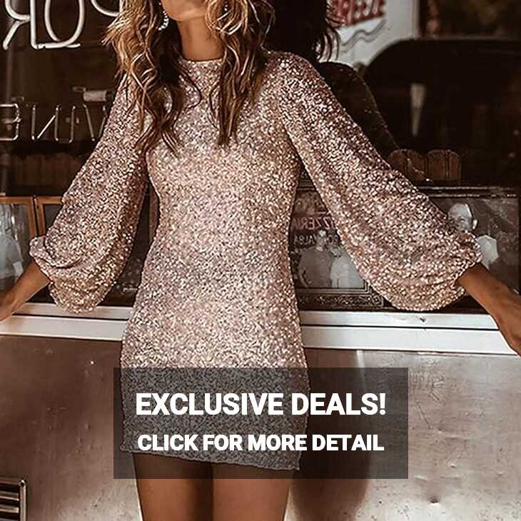 IQYU Festive dresses for women, glitter dress, long sleeve, sequin ...