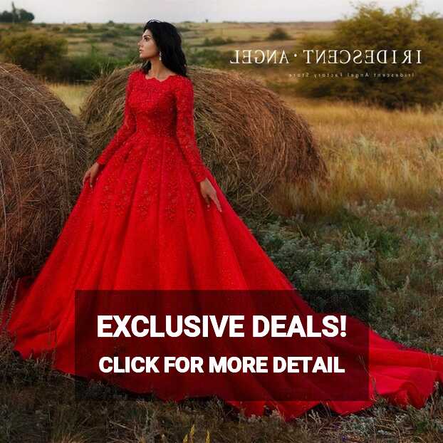 IRIDESCENT Red Ball Gown Long Sleeve Tulle Elegant Zipper ...