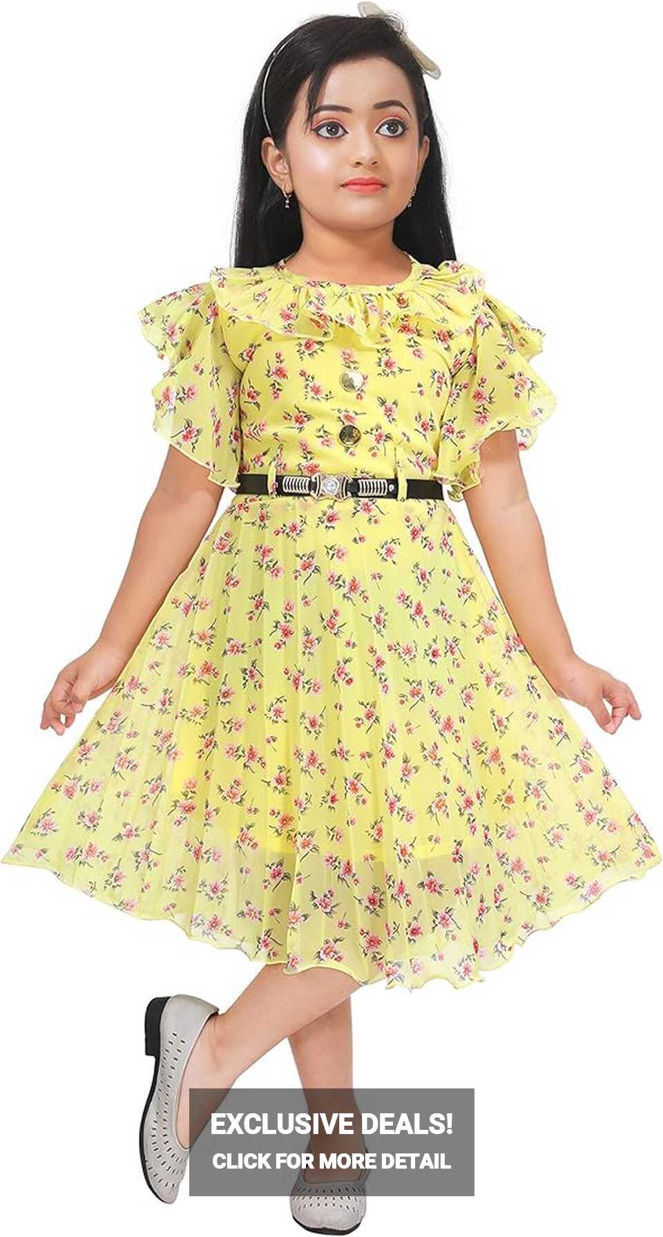 ISHA Girls Floral Georgette Chiffon Knee Length Short Frock Dress ...