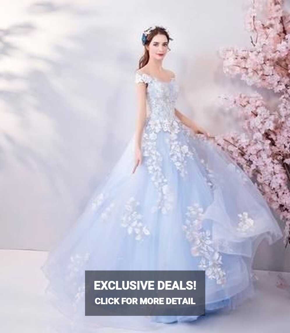 Ice Blue Elegantly Embroidered Court Dress