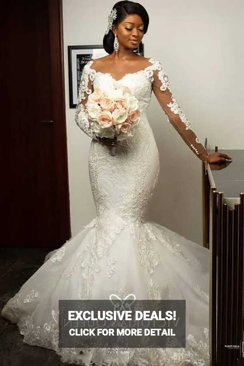 Illusion Long Sleeve Lace Trumpet Winter Wedding Dress - VQ