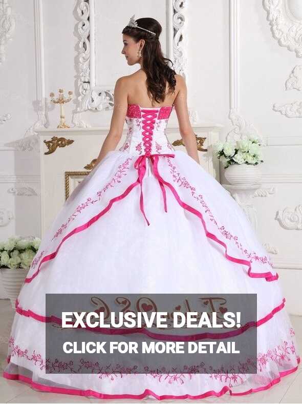 Impression White and Hot Pink Quinceanera Dress Strapless Organza ...