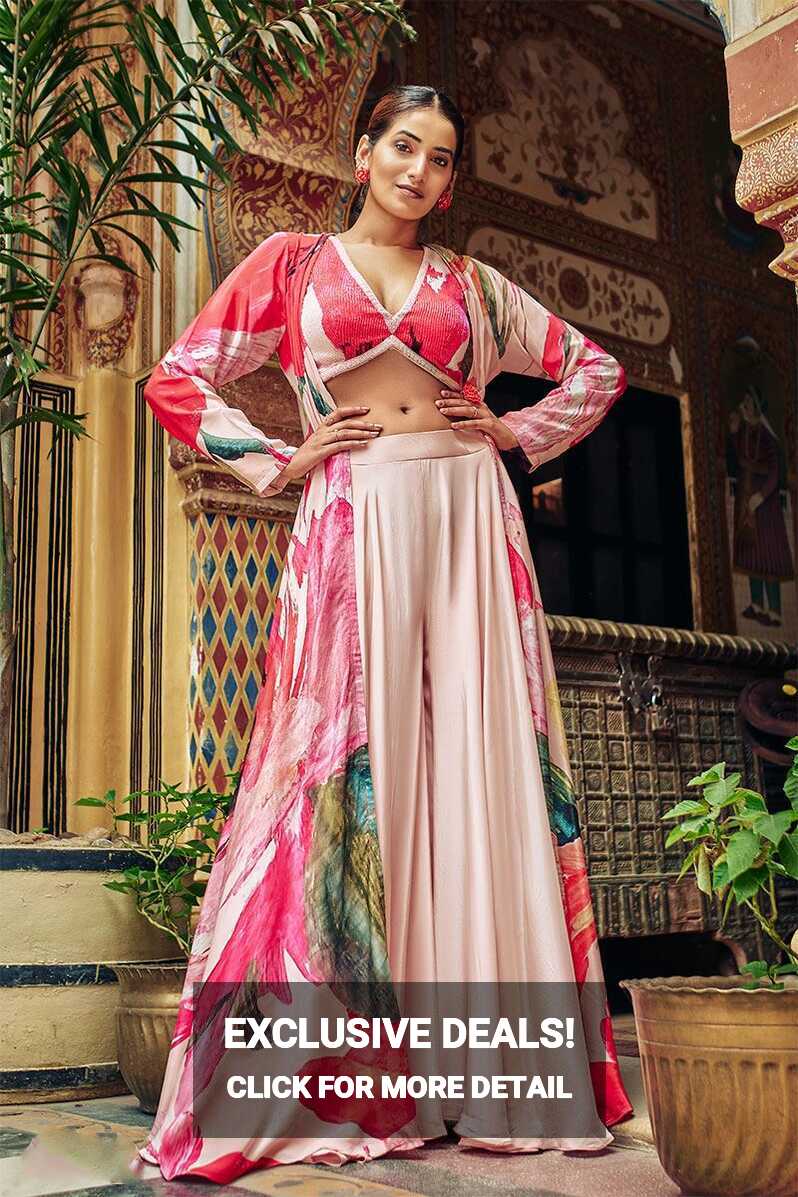 Impressive Pink Designer Indo-Western Dress with Jacket for ...