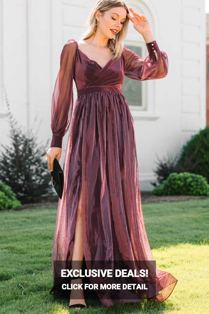 In A Fantasy World Wine Red Long Sleeve Maxi Dress – Shop the Mint