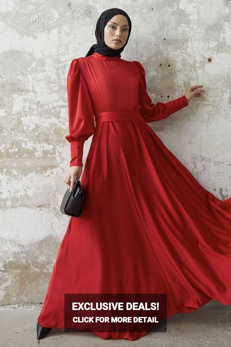 InStyle Sleeve Zippered Satin Dress - Red - Trendyol