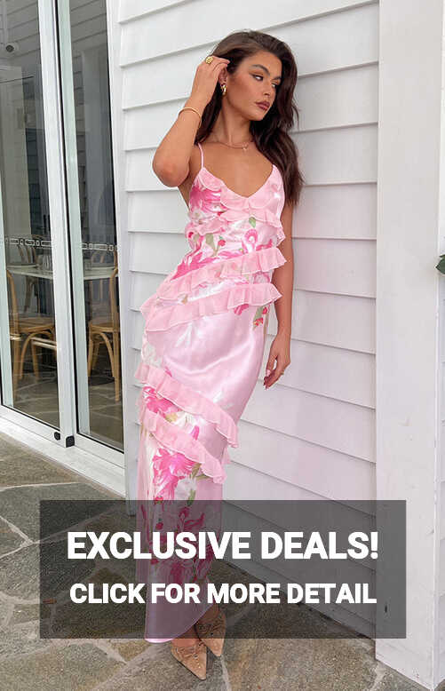 Inara Pink Floral Print Ruffle Maxi Dress – Beginning Boutique US