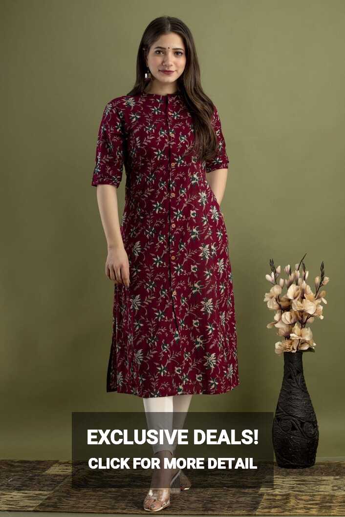 Indian Block Printed Cotton A-line Kurta for Women and Girls ...