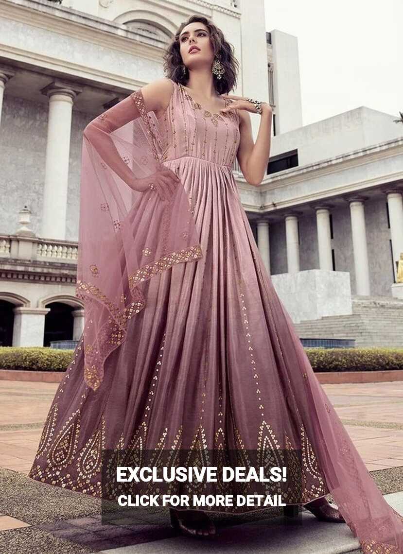 Indian Wedding Wear Peach Pink Colour Long Anarkali Gown for Women ...