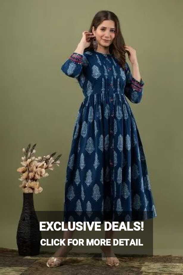 Indigo Maxi Dress Designer Mirror Work Kurti Summer Dress For ...