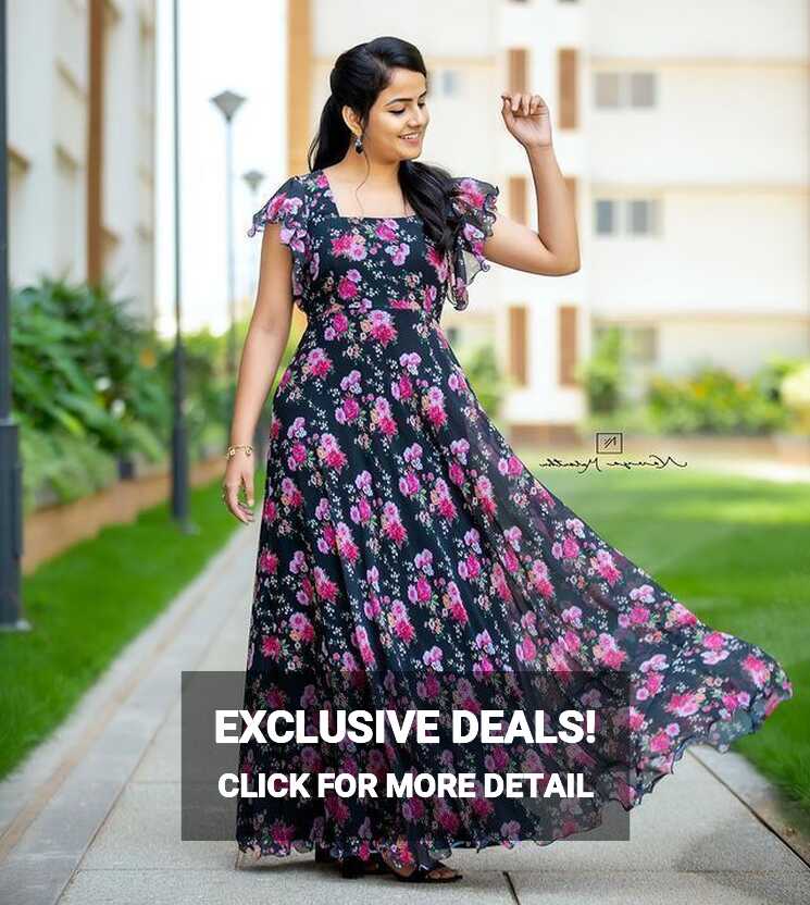 Indo-Western StyleRoyal Blue flower printed fox georgette dress DM ...