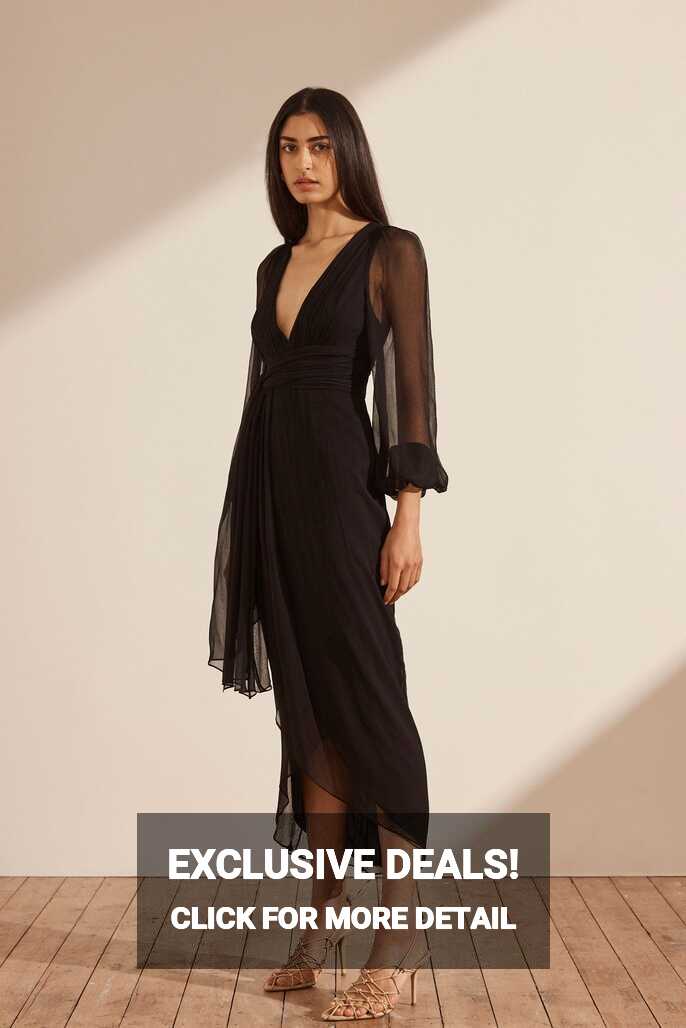 Isola Plunged Long Sleeve Midi Dress | Black | Dresses | Shona Joy