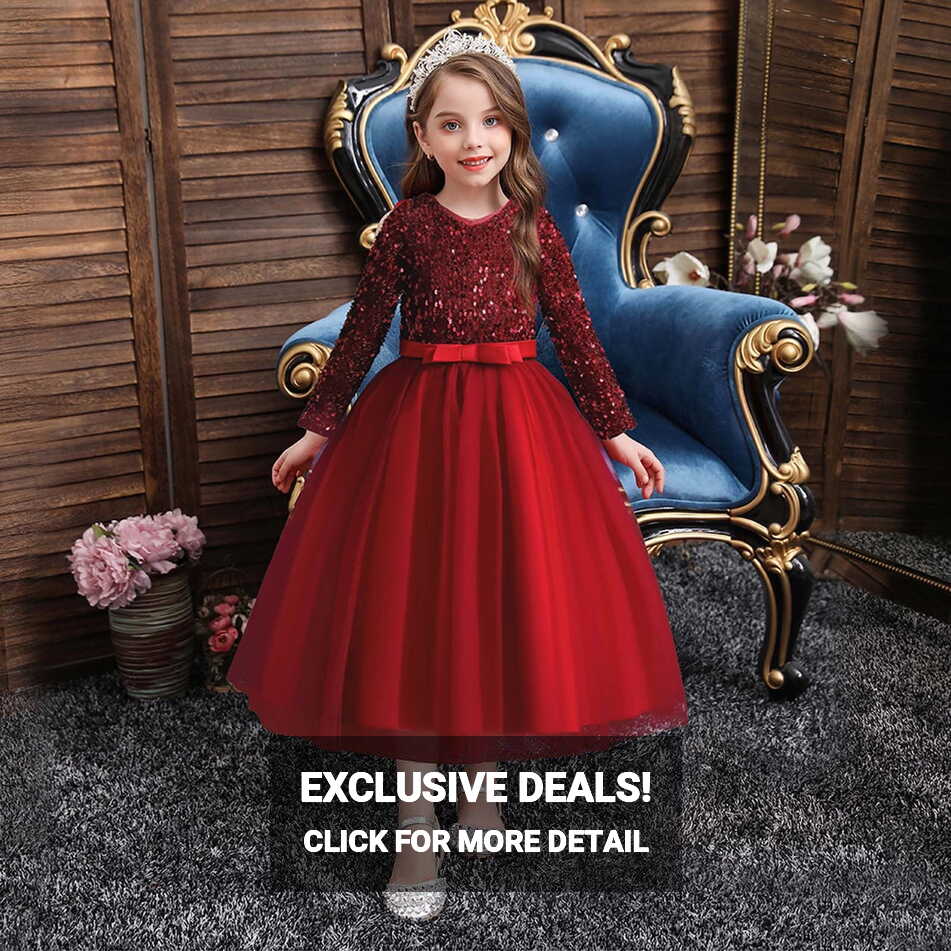 Itsun Children Dress Girl Long Sleeve Girl Princess Dress Long ...