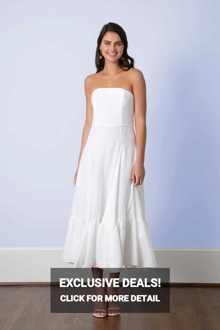 Ivie Strapless Tea Length Little White Dress &amp; Bridal Shower Dress ...