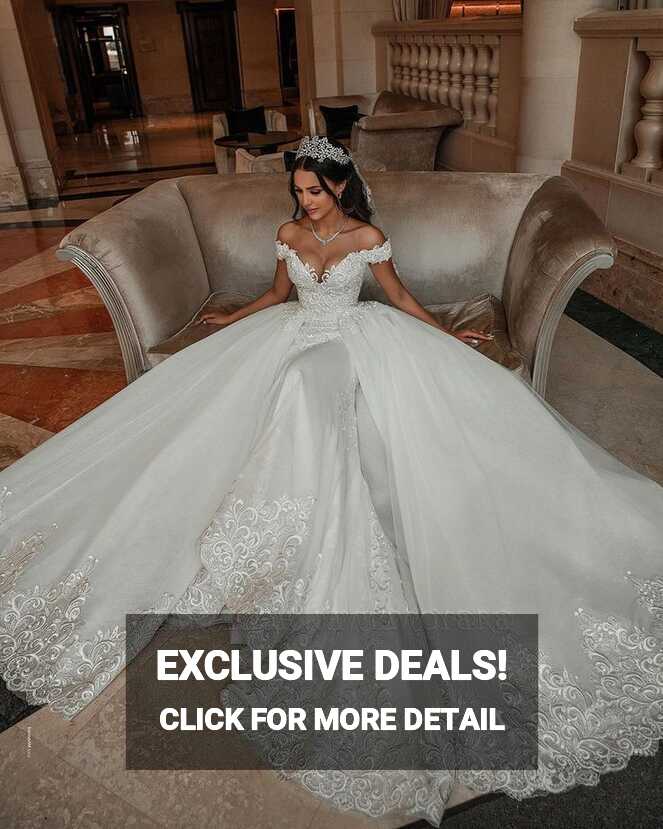 Ivory A-line Princess Off-the-shoulder Lace Wedding Dresses