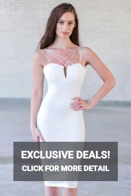 Ivory Cocktail Dress, Cute Bodycon Dress For Juniors, Midi Dress ...