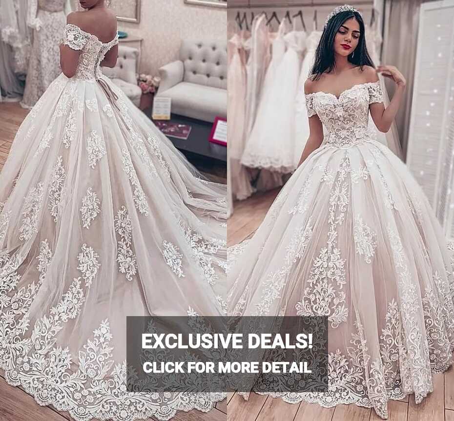 Ivory Lace Off Shoulder Princess Arabic Wedding Dress With ...