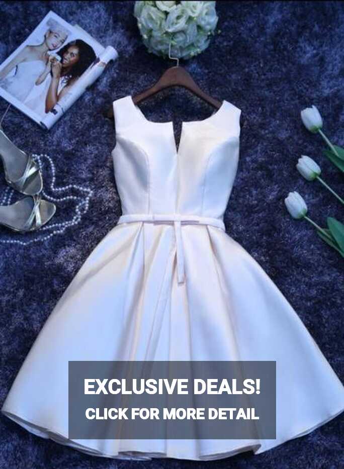 Ivory Satin Short Simple Cute Bridesmaid Dress Party Dress, Short ...